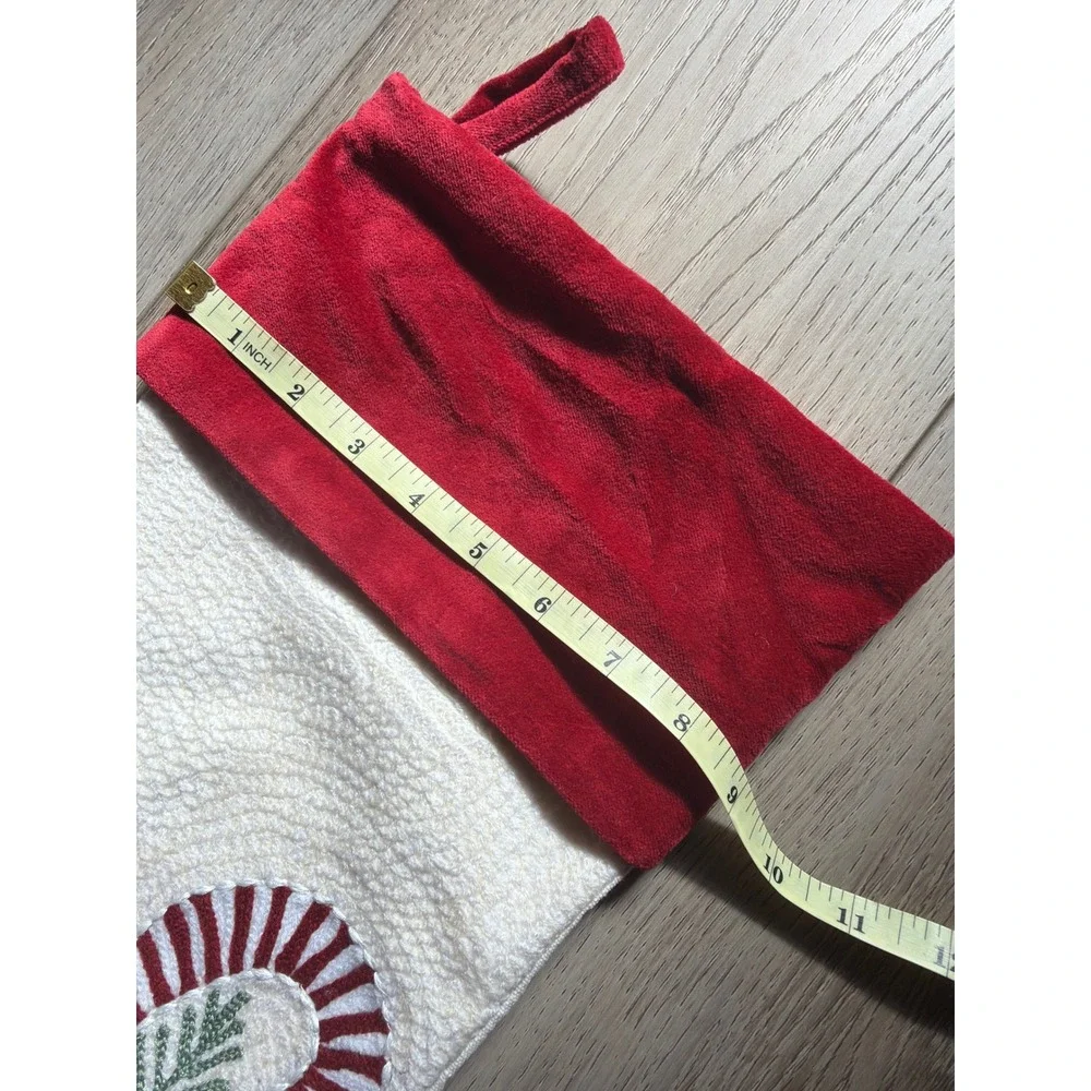Pottery Barn Candy Cane Crewel Stitch Christmas Stocking Red Velvet Cuff 5751426